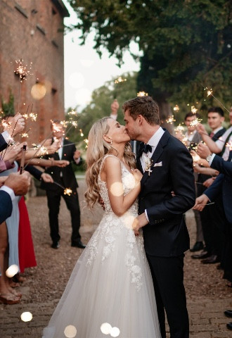 Norwood Park Wedding Couple Shot Sparklers Wedding Party