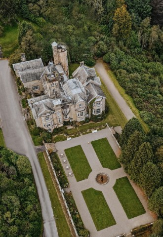 Ariel view of Auchen Castle - romantic castle wedding venue in Scotland
