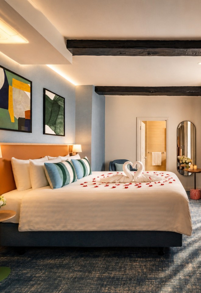 Bedroom with swans