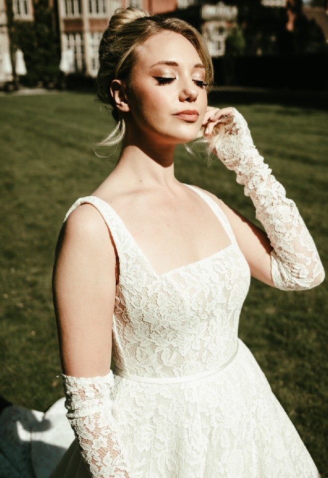 Bride in dress outside