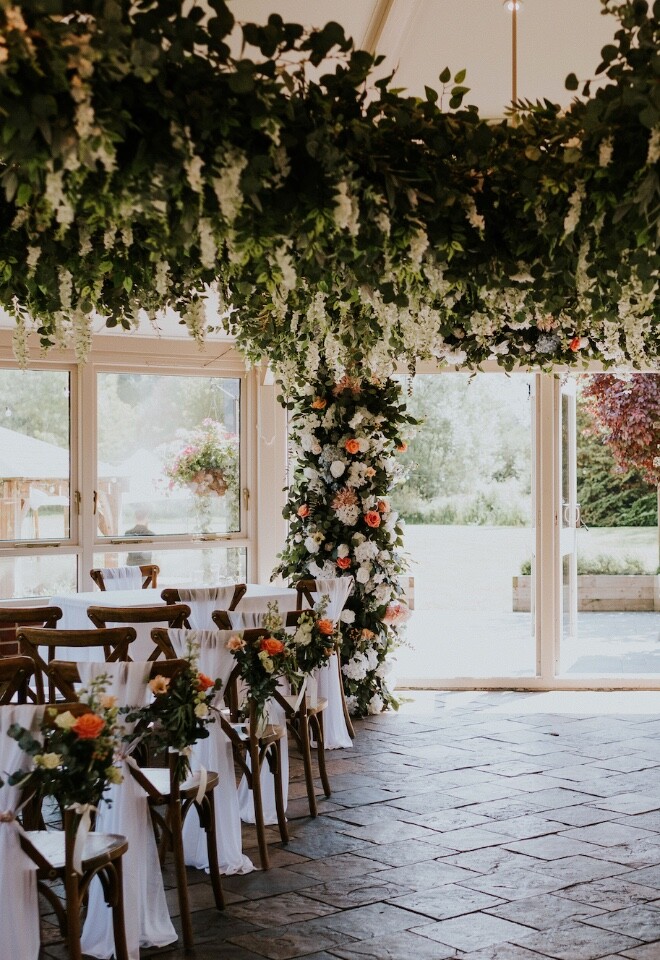 Conservatory Ceremony at The Old Mill with The Wed Shed and Sonning Flowers Decor
