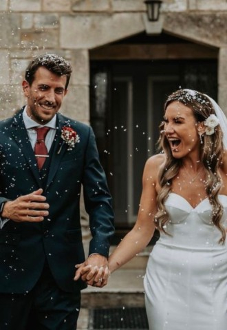 Confetti shot at Wedding couple at Widbrook Grange - a wedding venue in Wiltshire