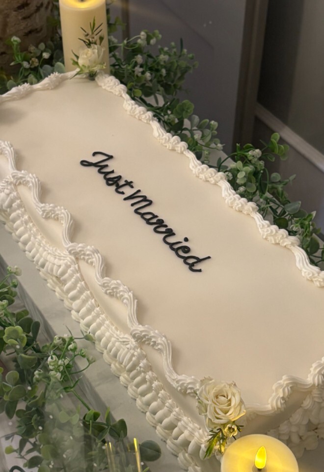 Long Just Married Wedding Cake