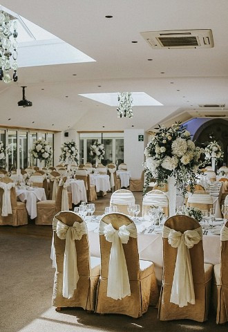 Wedding reception set up at Gibbon Bridge Hotel, Lancashire