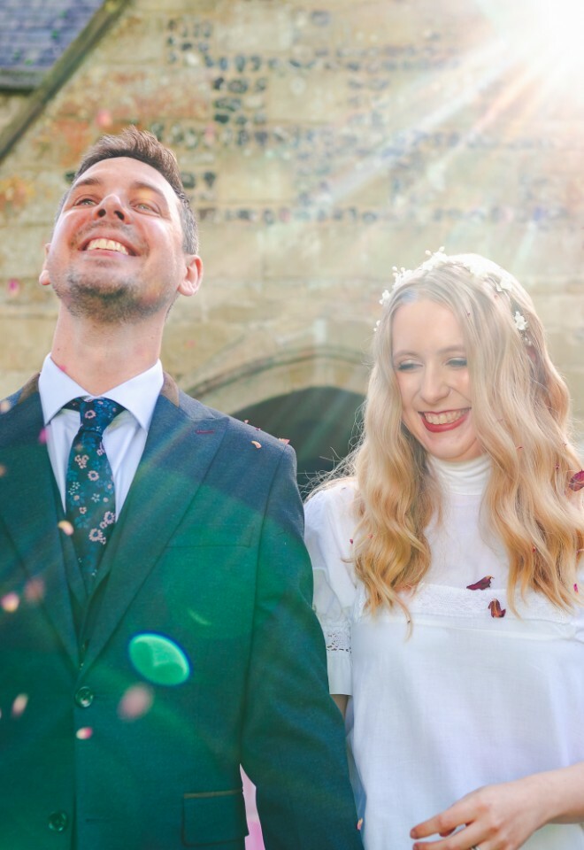 Confetti outside church