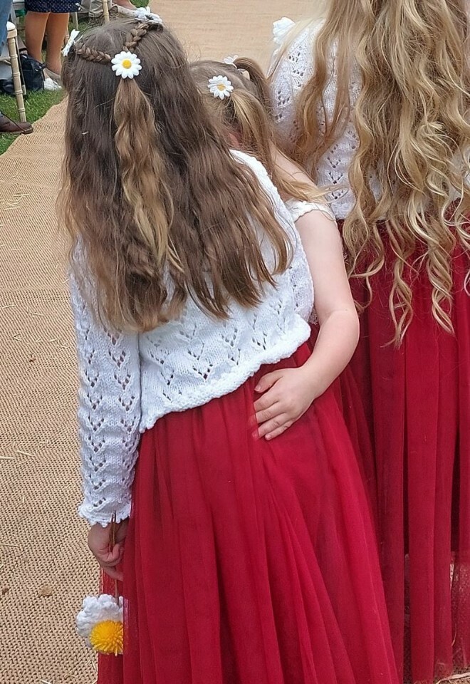 cute bridesmaid children await mother