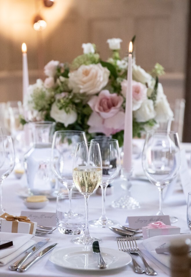 A beautiful wedding table set up at Slaughters Manor Hotel
