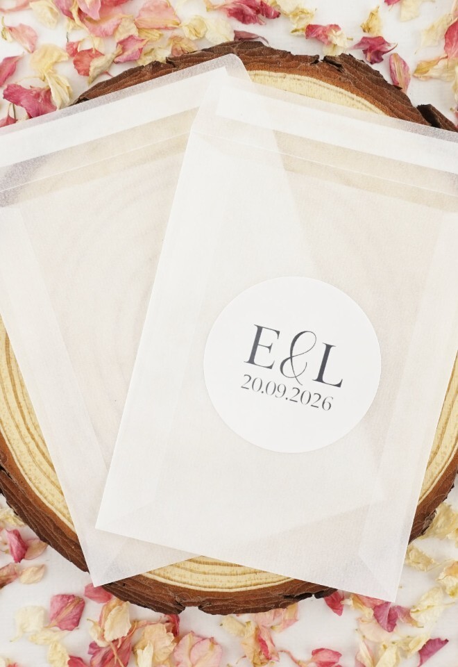The Dried Petal Companys Glassine Confetti Envelopes with Personalised Stickers Tranquil DIY