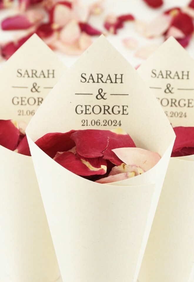The Dried Petal Companys Handcrafted Wedding Confetti Cones Personalised The Big Day