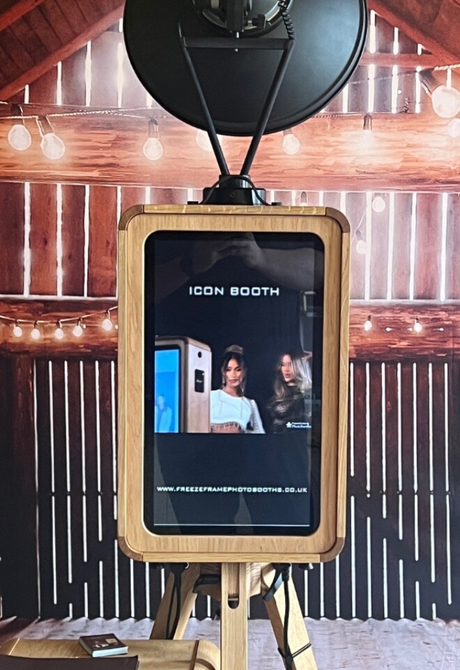 icon with romantic barn backdrop