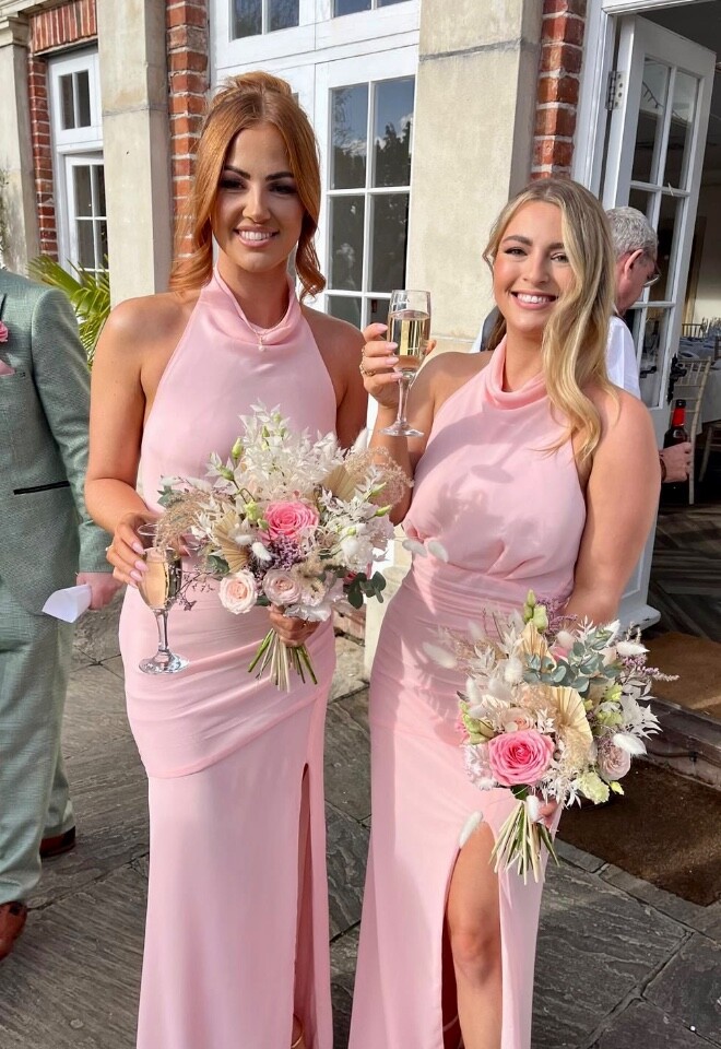 Beautiful bridesmaids with their pink boho bouquets. Stunning! 
