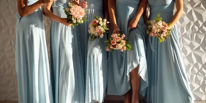 bridesmaids dressed in pale blue dresses