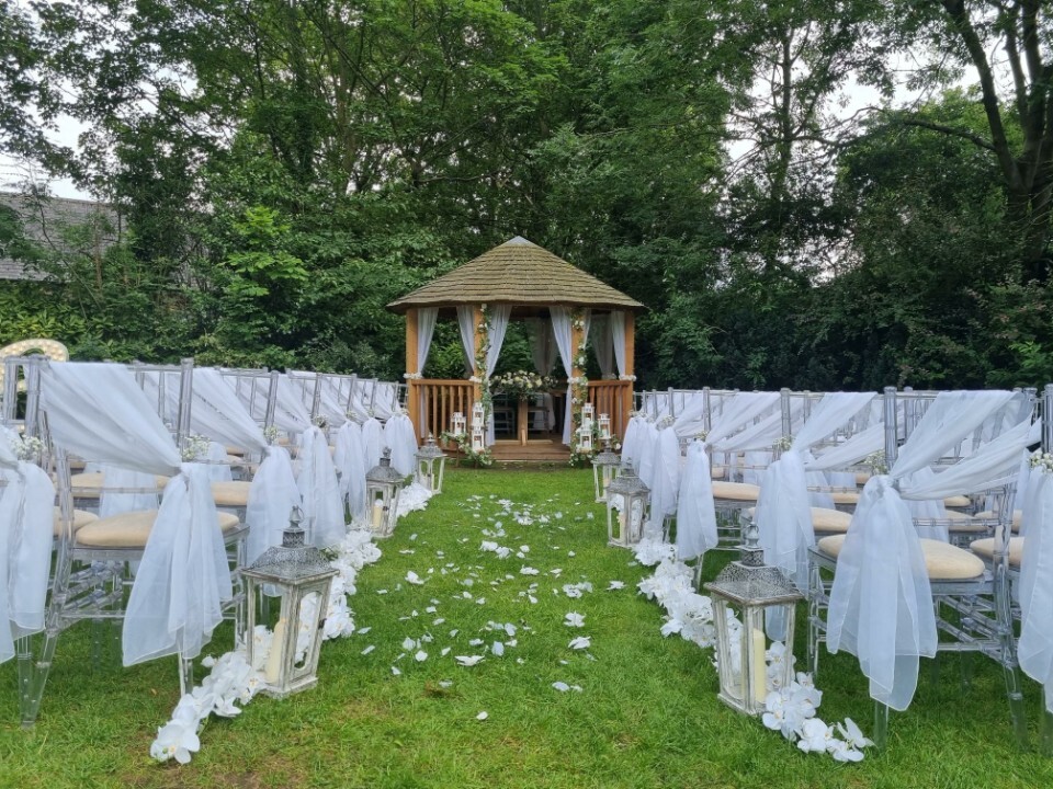 Ceremony area in outside of barn venue