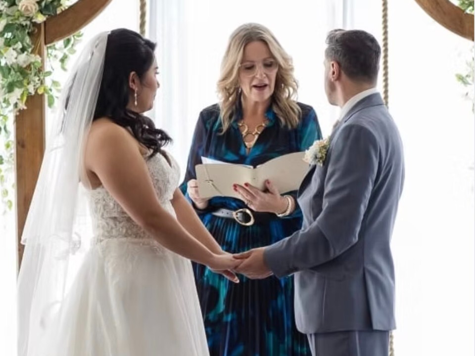 A ceremony being led by Nicola West, the celebrant 
