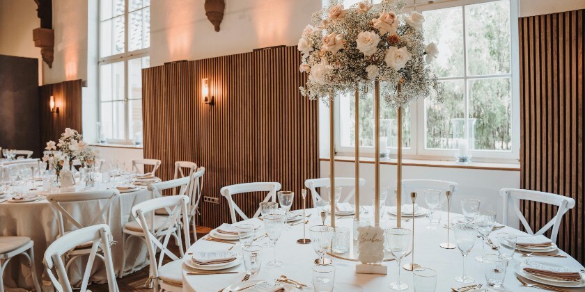 Wedding breakfast set up inside a wedding venue