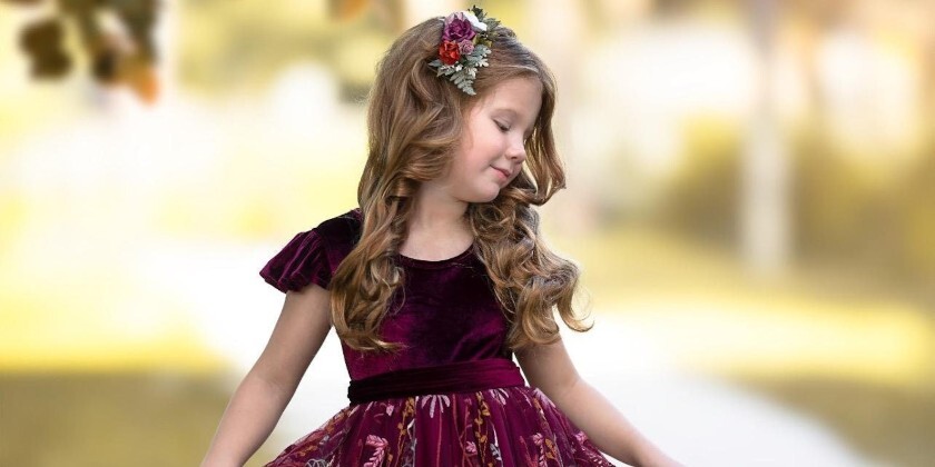 burgandy vevlet flower girl maxi dress with embroidered tulle and ruffle sleeve