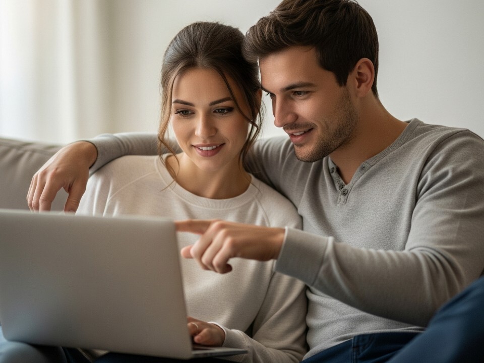 A couple looking at a computer screen 