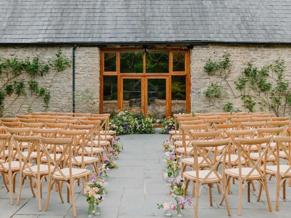 Ceremony area in outside of barn venue