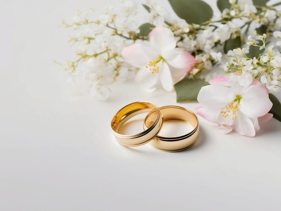 Image of two rings next to flowers
