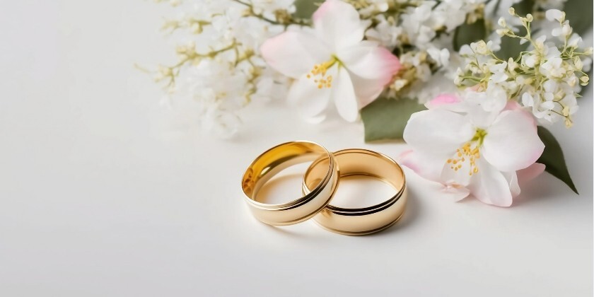 Image of two rings next to flowers