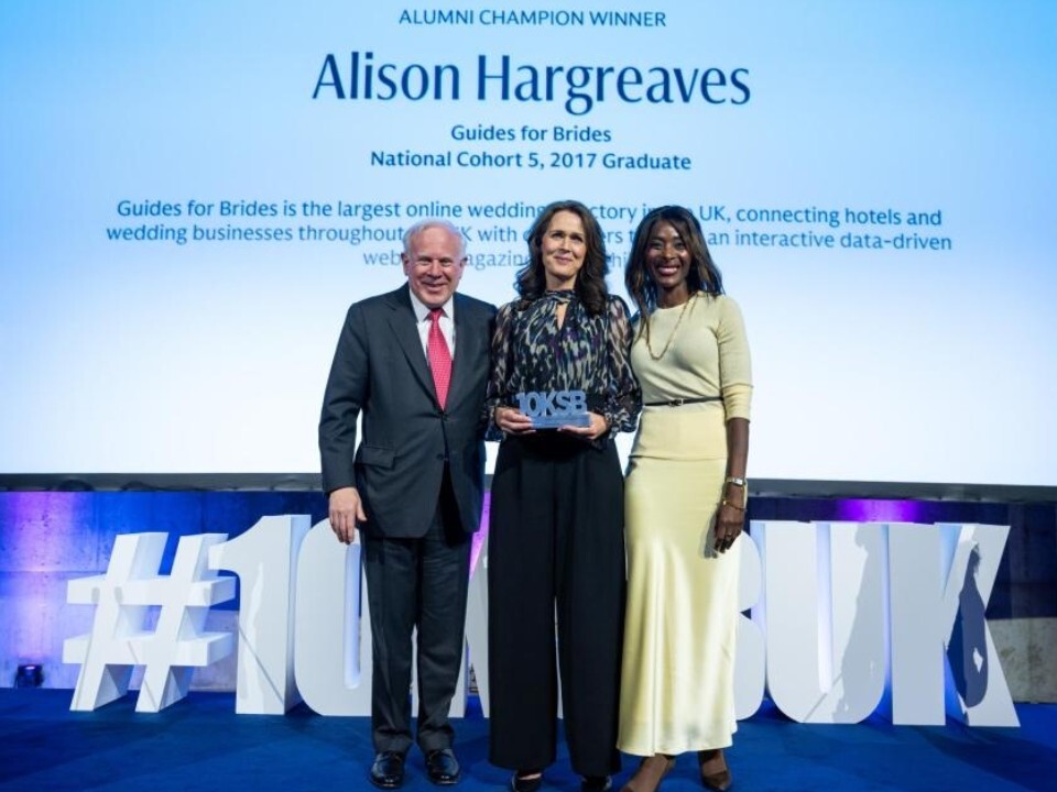 Founder of Guides for Brides wins the Goldman Sachs award for for championing small business across the UK.
