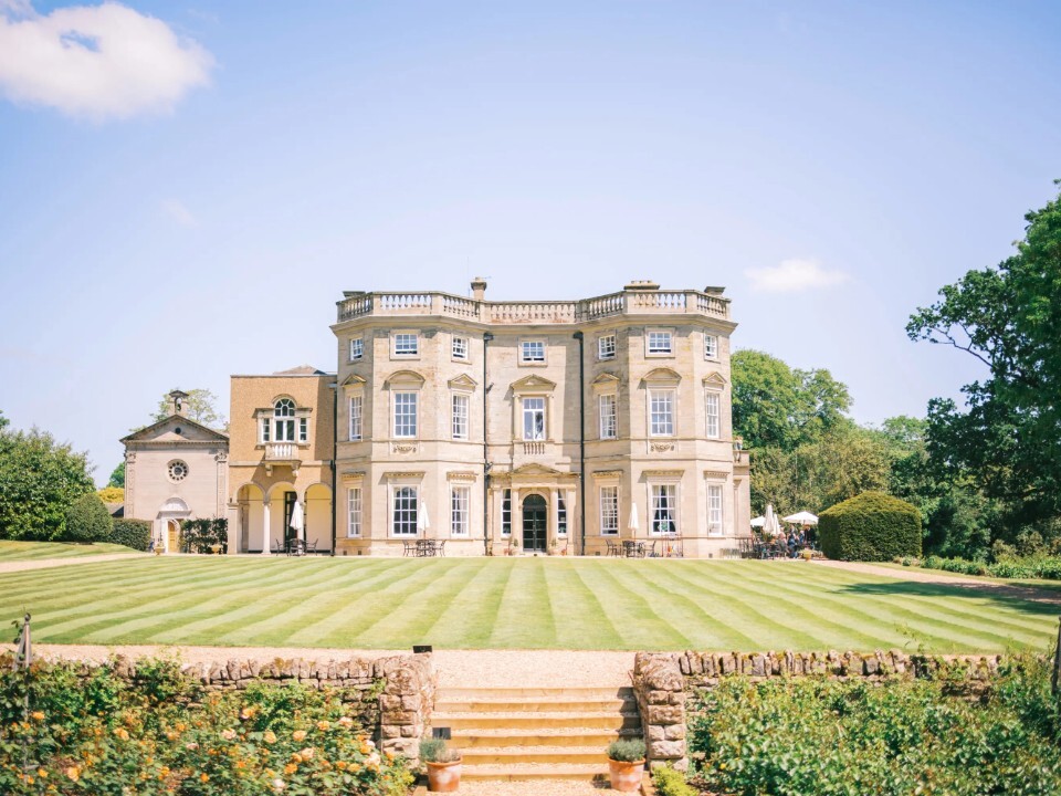 Exterior view of building and grounds Bourton Hall wedding venue in Warwickshire.