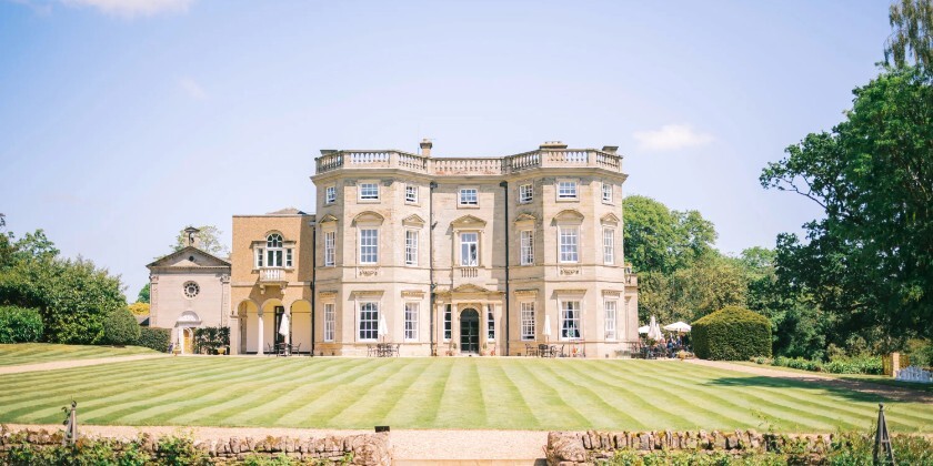 Exterior view of building and grounds Bourton Hall wedding venue in Warwickshire.