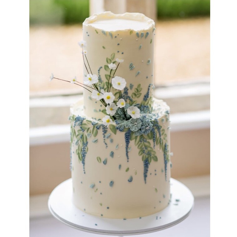 2 tier floral buttercream wedding cake. 