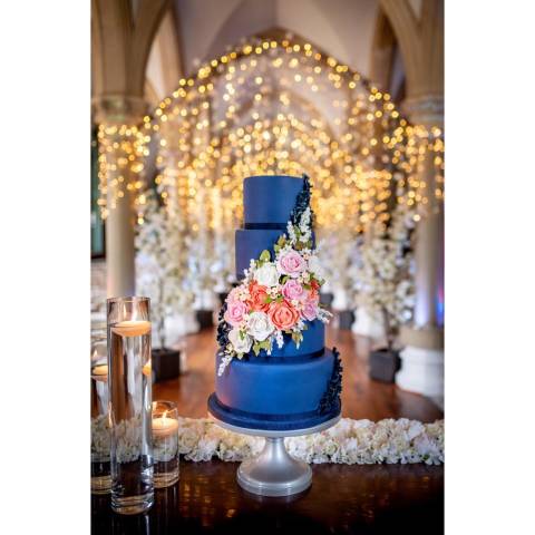 Midnight Bloom Wedding Cake