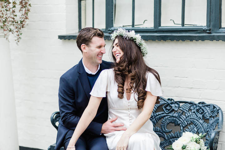 Candid photo of bride and groom in Chelsea, London