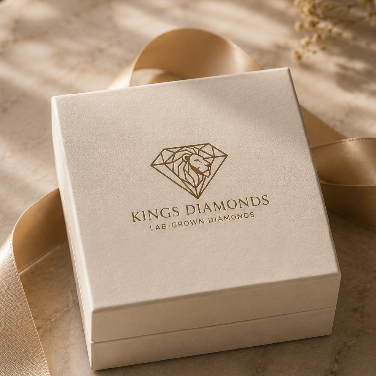 Kings Diamonds branded jewellery box with satin ribbon