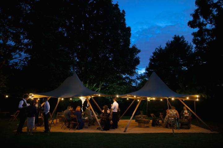 Cosy tent dinner setup