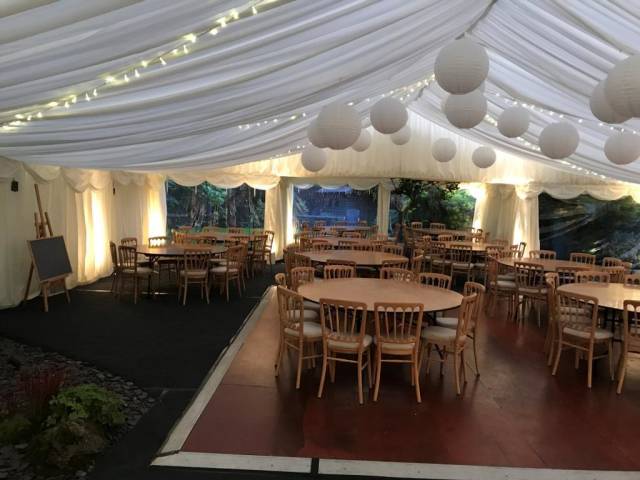 Marquee with white paper lanterms