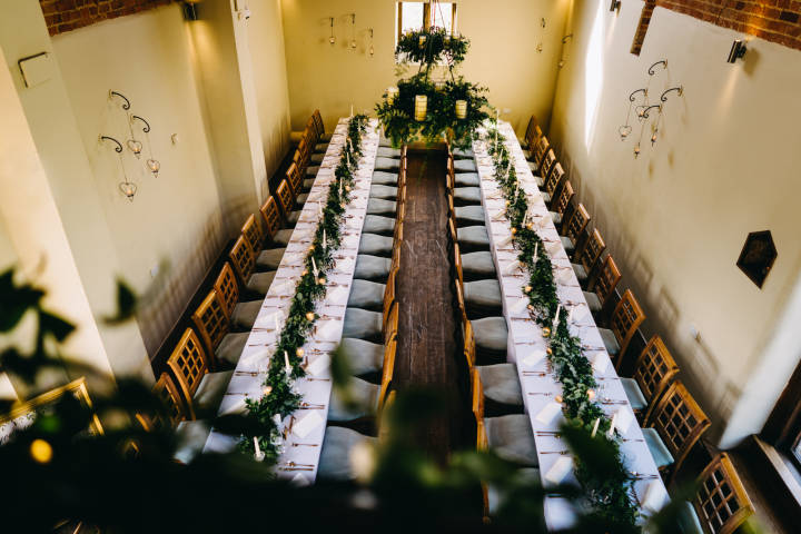 Our trestle tables in the Catesby Barn can seat up to 96 guests