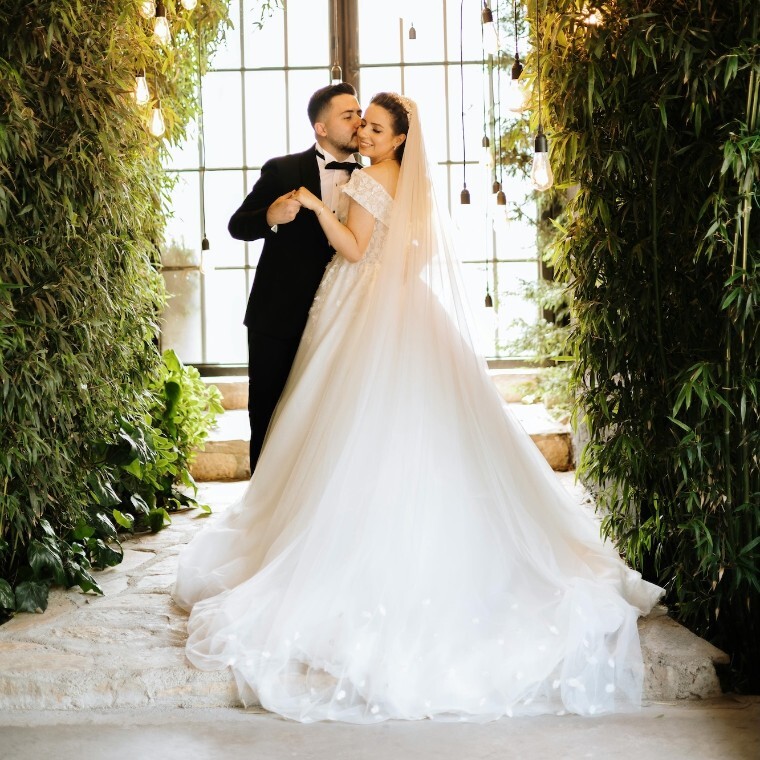 Bride and groom at wedding alter