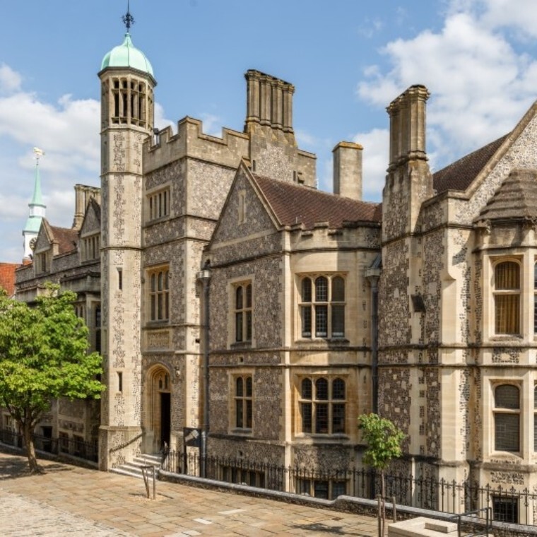 Beautiful 19th century buildings of Castle Hill, in the centre of historic Winchester