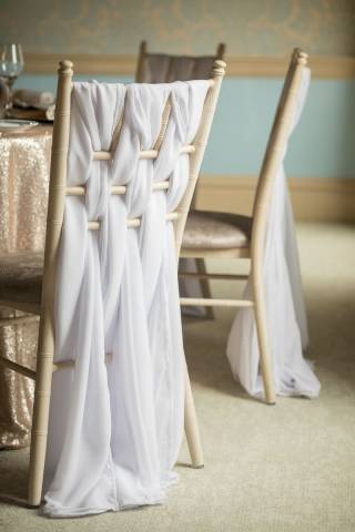 Weaved  chiffon chair decor by Fabulous Functions UK Venue Decor & Furniture Hire in Wiltshire