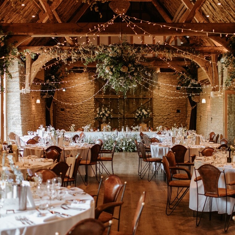 Tythe Barn Wedding Breakfast with round tables