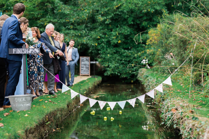 Bunting over Canal in The Swan Hotel, Venues in Gloucestershire