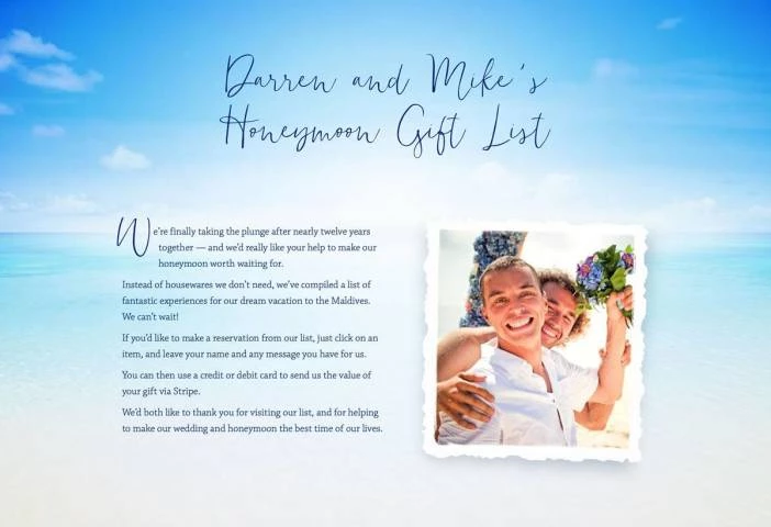 Buy Our Honeymoon Gift List Services in Kent