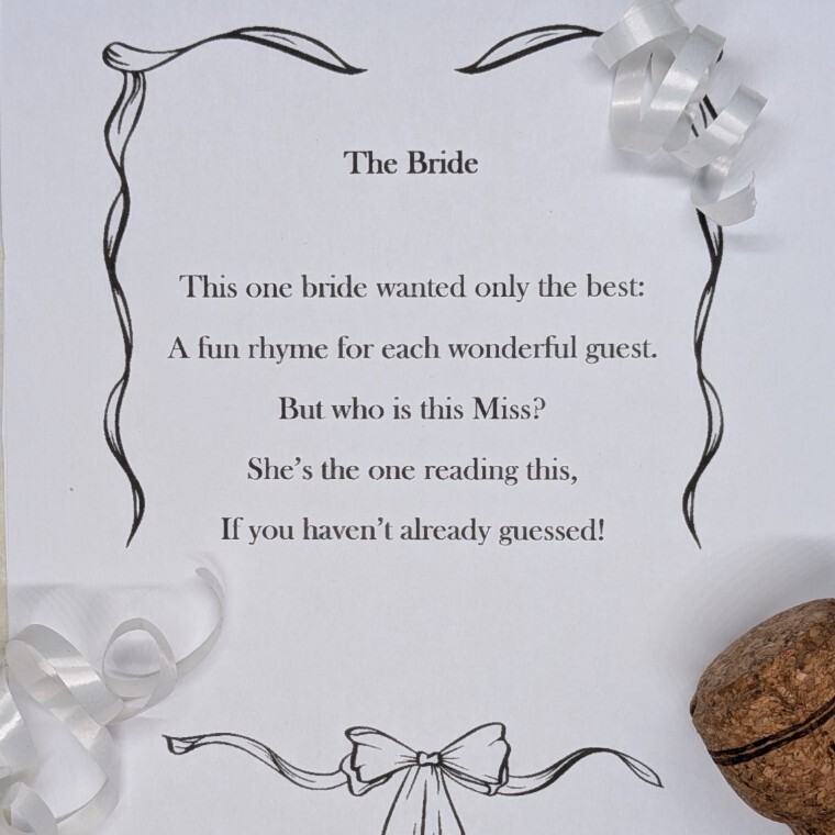 A printed Limerick poem on a wedding table.