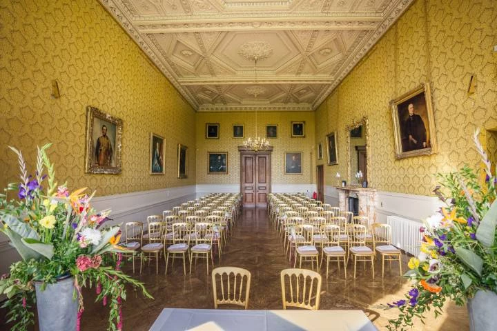 Symmetrical Wedding in Yellow Gallery at Grittleton House, Venues in Chippenham, Wiltshire
