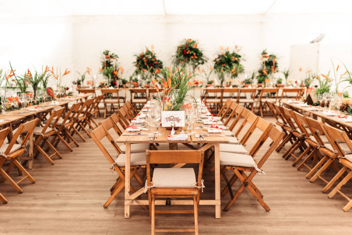 Rustic wedding setting in venues marquee