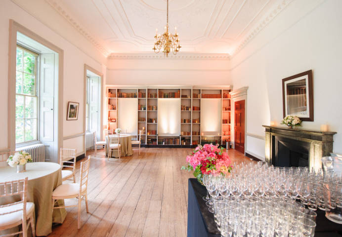 Drinks reception setting inside Fulham Palace