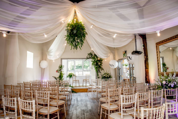 Monkton Barn wedding ceremony in the barn