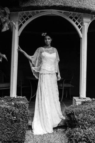 Vita lace bridal cape and embroidered wedding skirt by Rachel Lamb Design near Ely in Cambridgeshire
