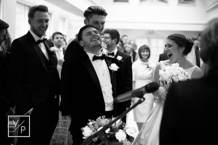 Emotion as the bride arrives down the aisle. Wedding photography and videography by Veiled Productio