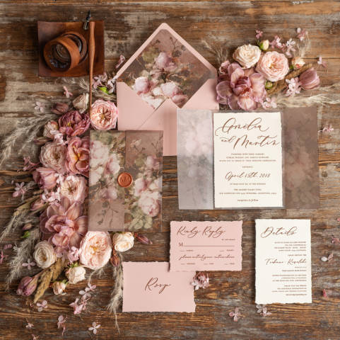 Elegant Margo and Bees Wedding Inviatins with Tracing Paper wrap