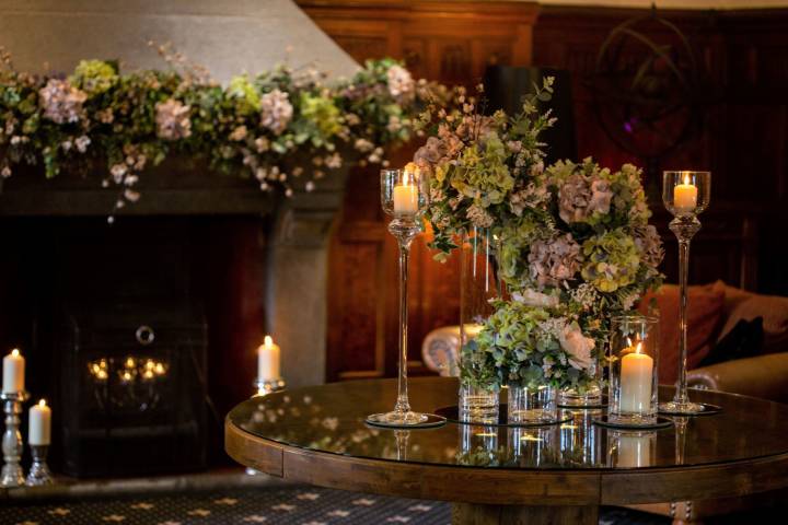 Table setup with fireplace