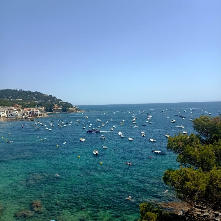 Mediterranean beach with a lot of boats